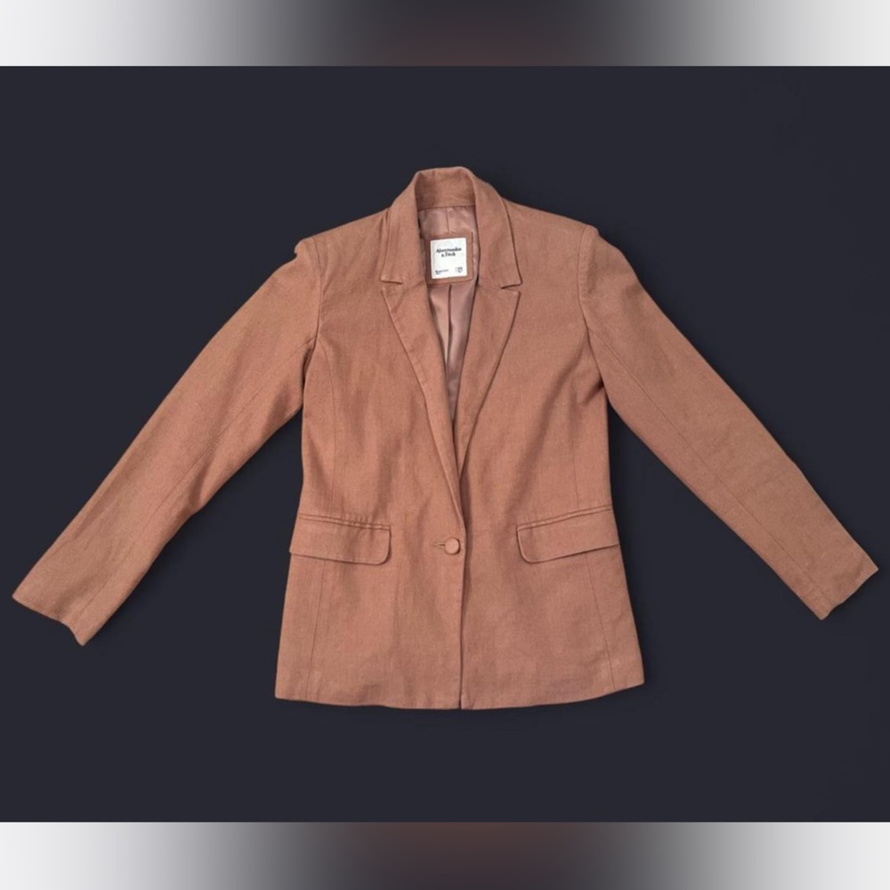 Abercrombie & Fitch Preppy Tan Linen Blend Blazer Relaxed Fit XXS